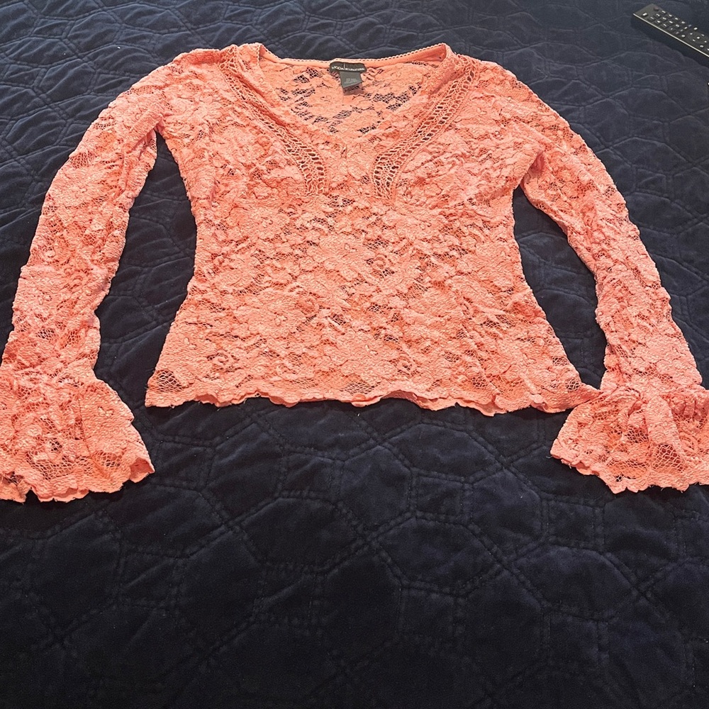 Moda International Coral Lace V-Neck Long Sleeve Top